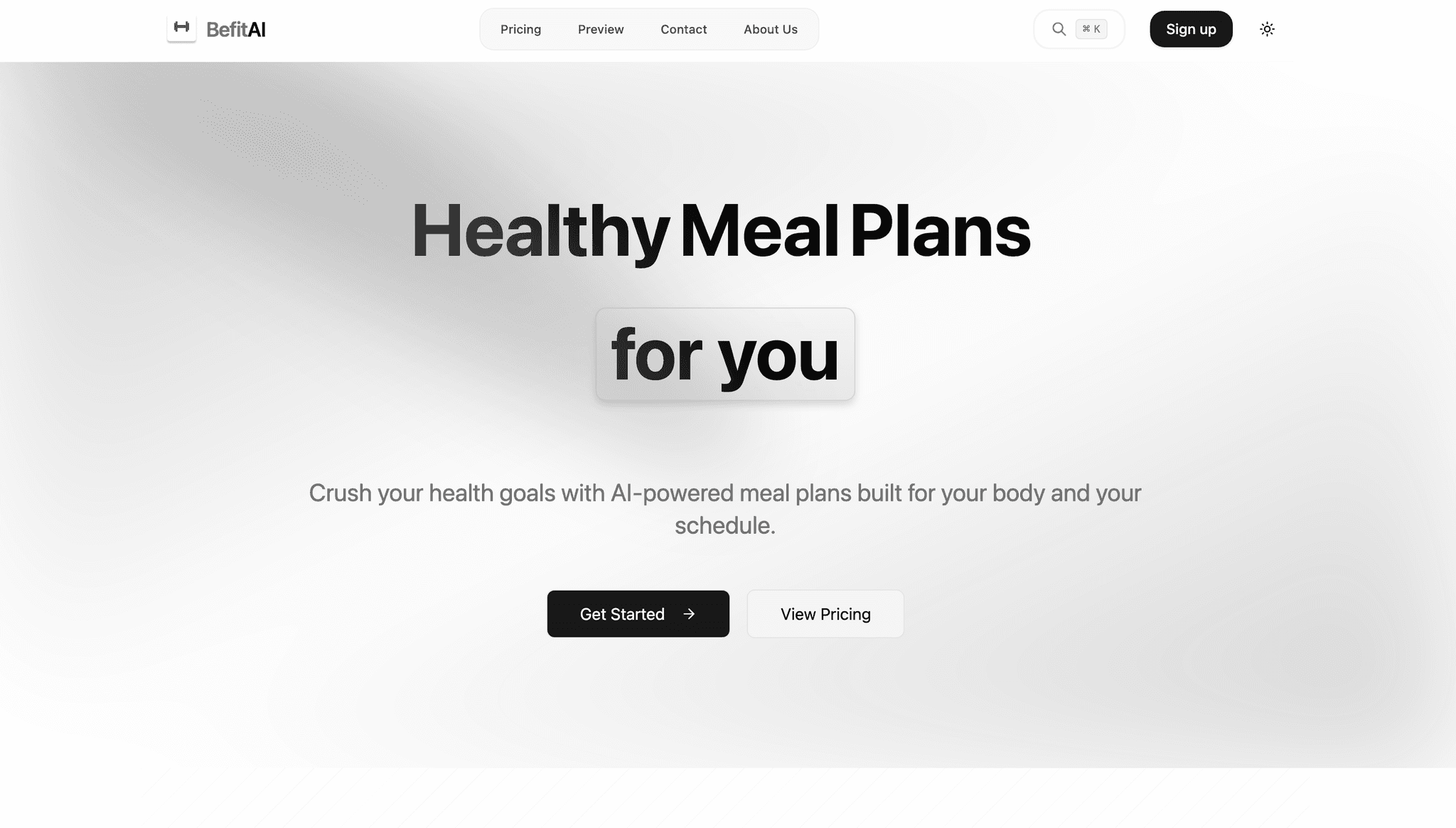Befit AI – Personalized AI Meal Planner - Project screenshot showcasing the design and functionality