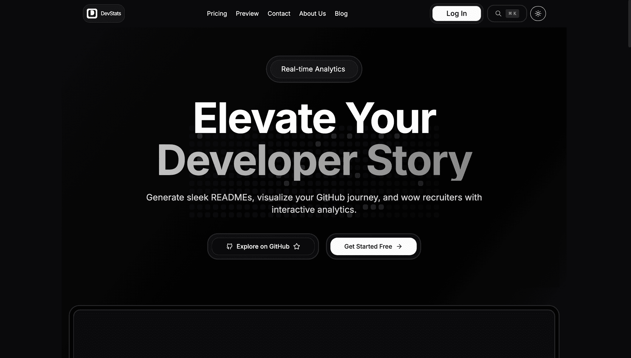 DevStats - Project screenshot showcasing the design and functionality