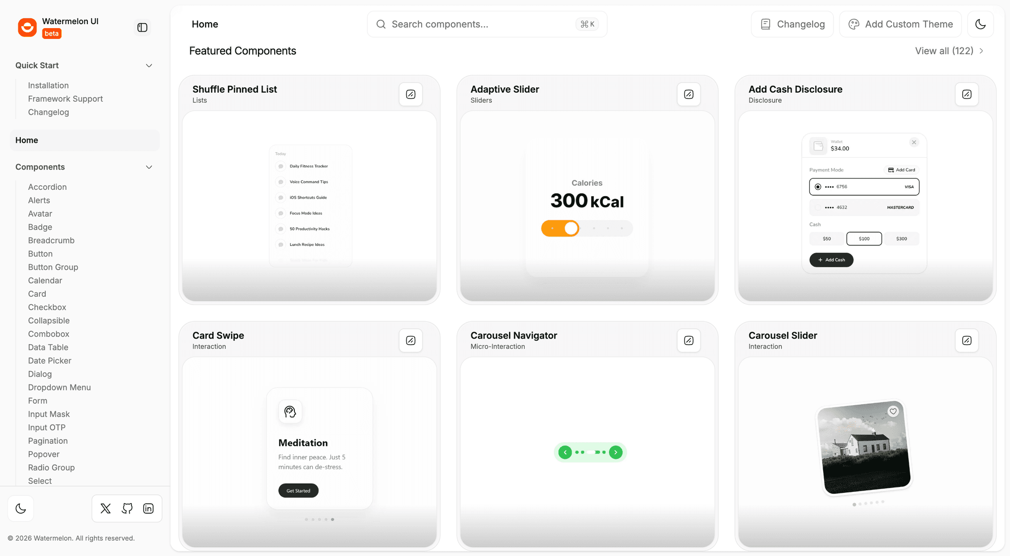 Watermelon UI - Premium React Components Platform - Project screenshot showcasing the design and functionality