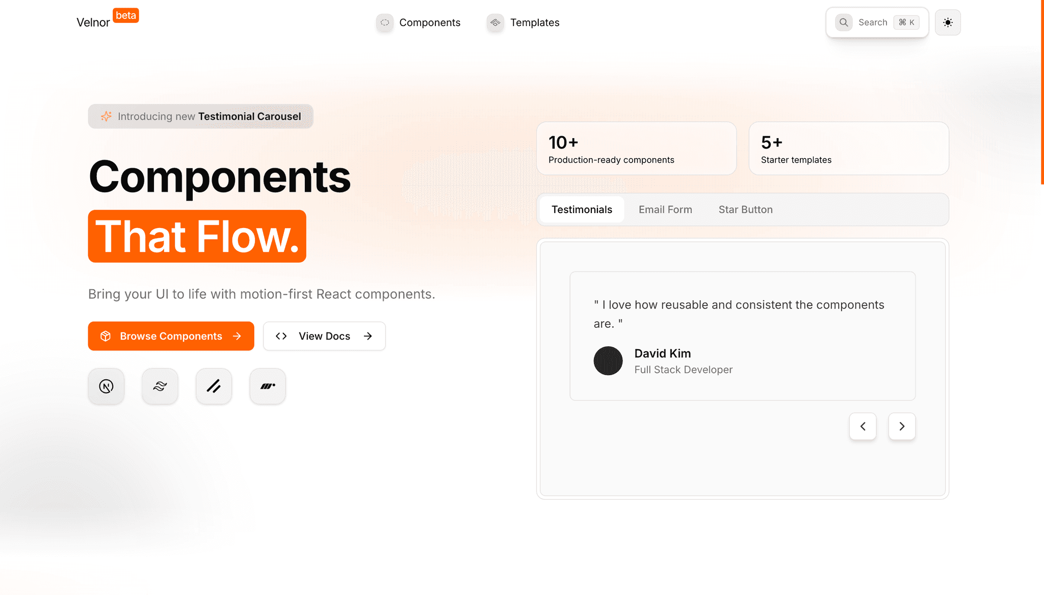 Velnor UI – A UI Components Library - Project screenshot showcasing the design and functionality